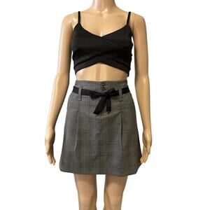 Chic Gray Plaid Skirt with Belt